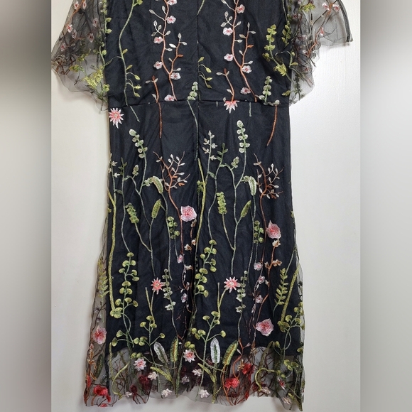 Floral Embroidered Black Dress - Picture 4 of 12